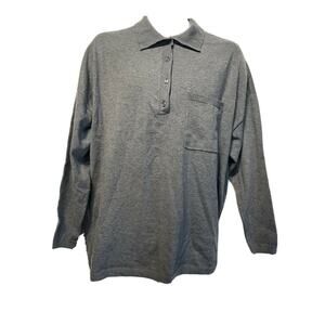 RDI Men's Size M Gray Long Sleeve Collar Button Up Polo Shirt